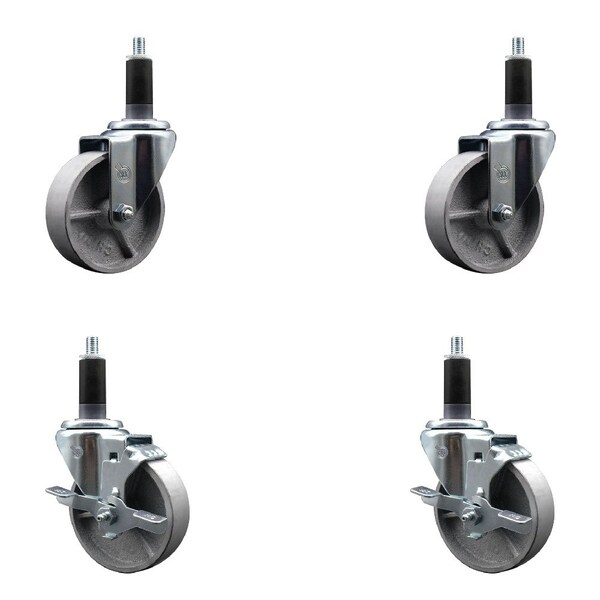 Service Caster 4'' Semi Steel Wheel Swivel 1-1/8'' Expanding Stem Caster Set 2 Brakes, 4PK SCC-EX20S414-SSS-2-TLB-2-118 - main